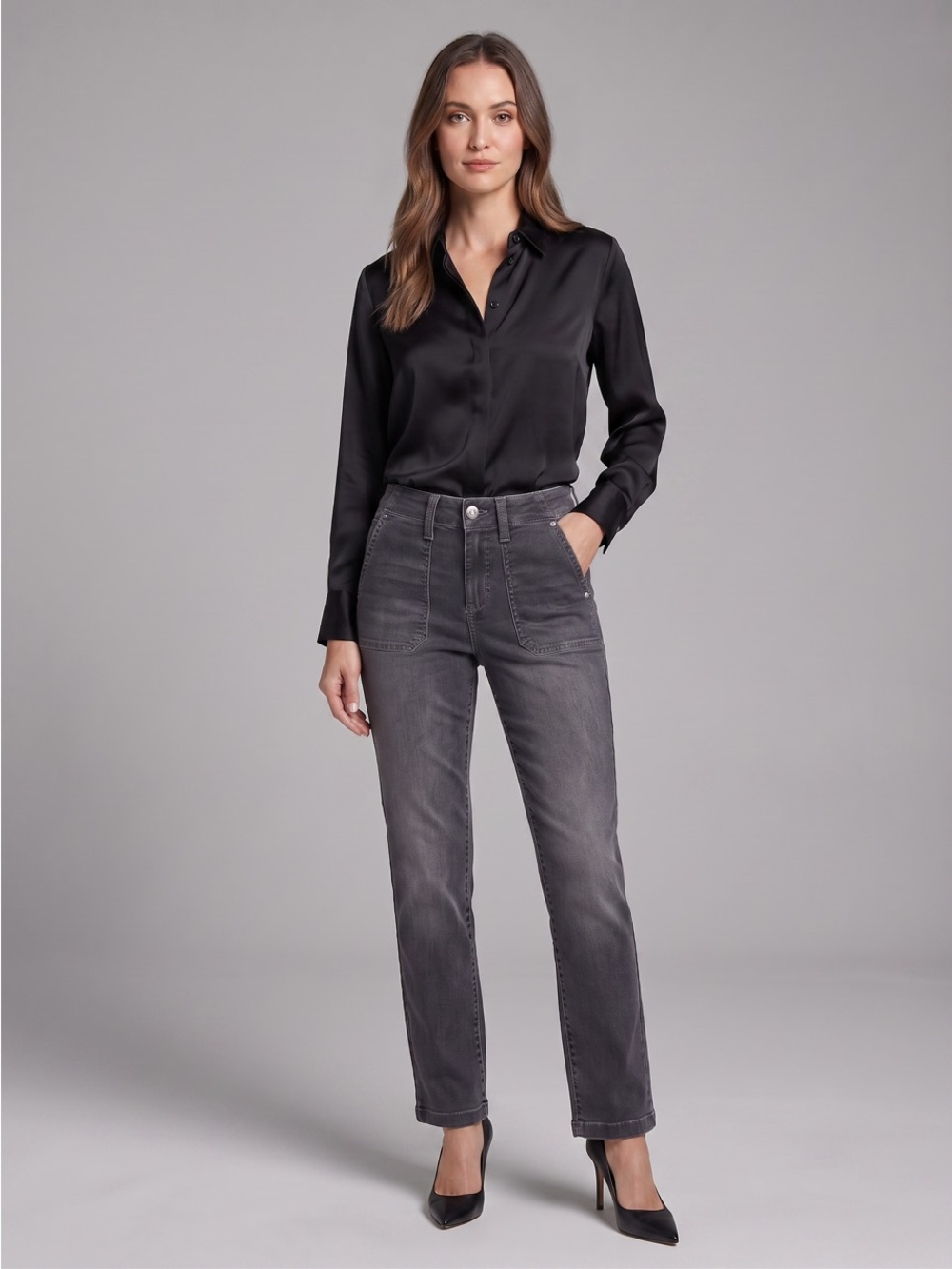 NYDJ Women's Straight Leg High-Rise Jeans - Charcoal Gray